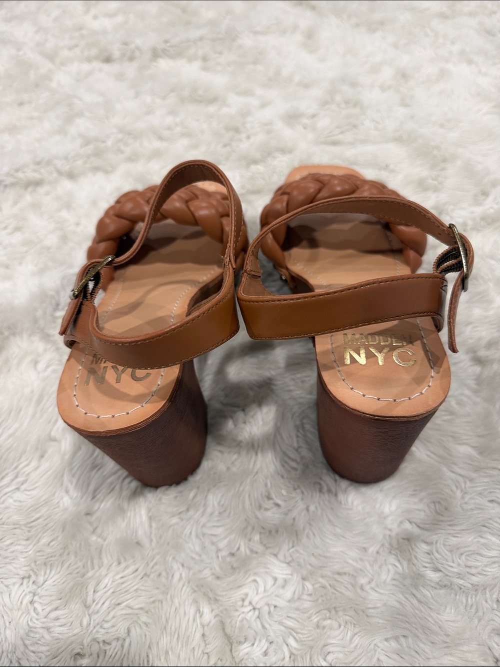 Madden NYC Women's Braided Platform Heels in cognac Woman’s Size 6 - Picture 4 of 5